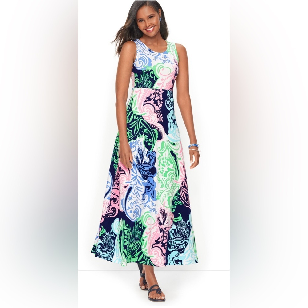 Talbots Multicolor Sleeveless Paisley Print Twist Back Maxi Dress, size small